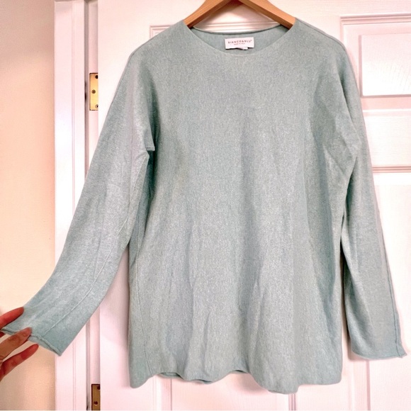 BIANCO BLU Italy Cashmere round neck ling sleeves sweater minimalist luxury L - Picture 2 of 8